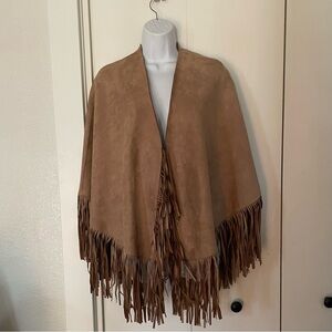 Faux Suede Cape Tan Fringe